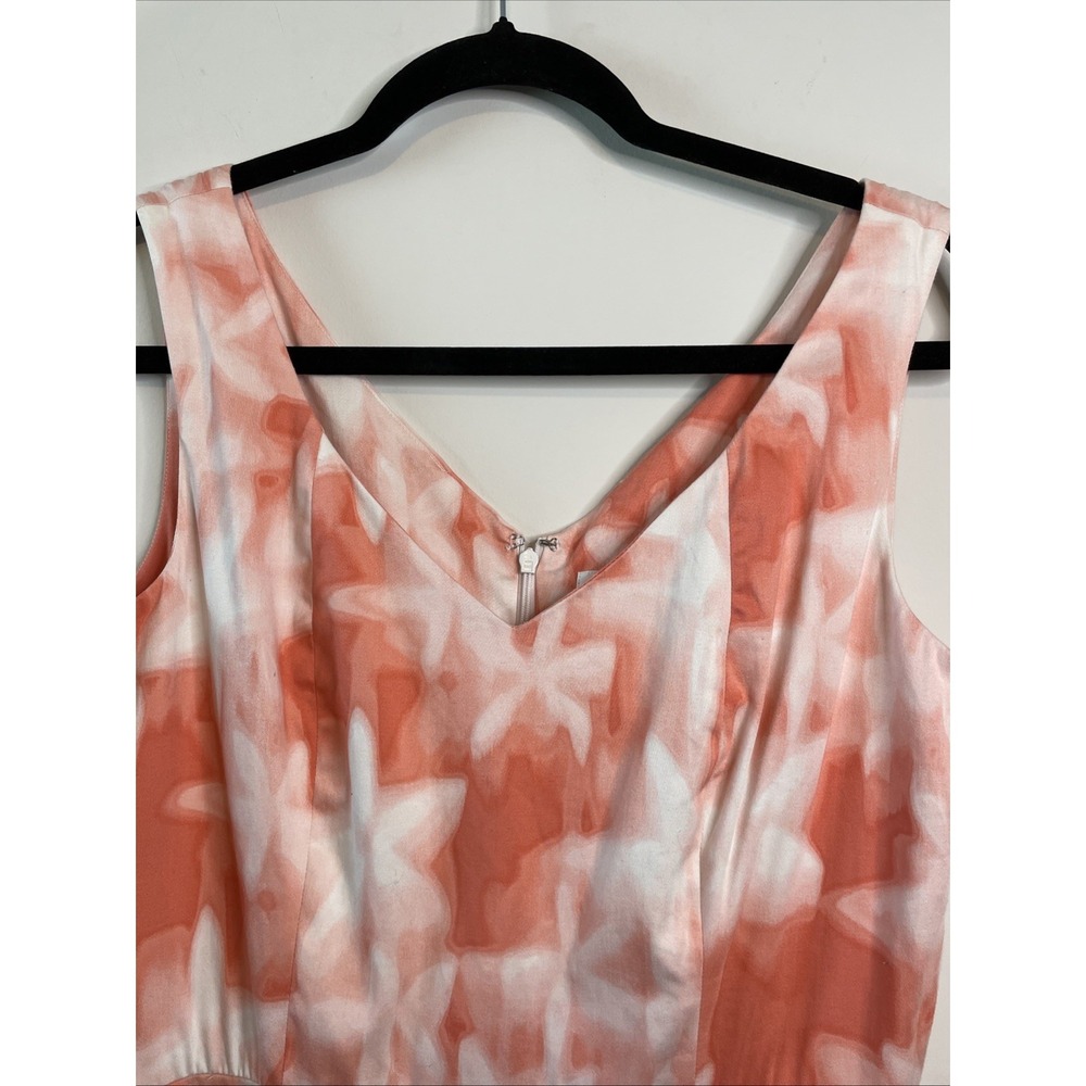 Calvin Klein Womens 8 Salmon White Floral Sleeveless Fit Flare Dress - Picture 3 of 9